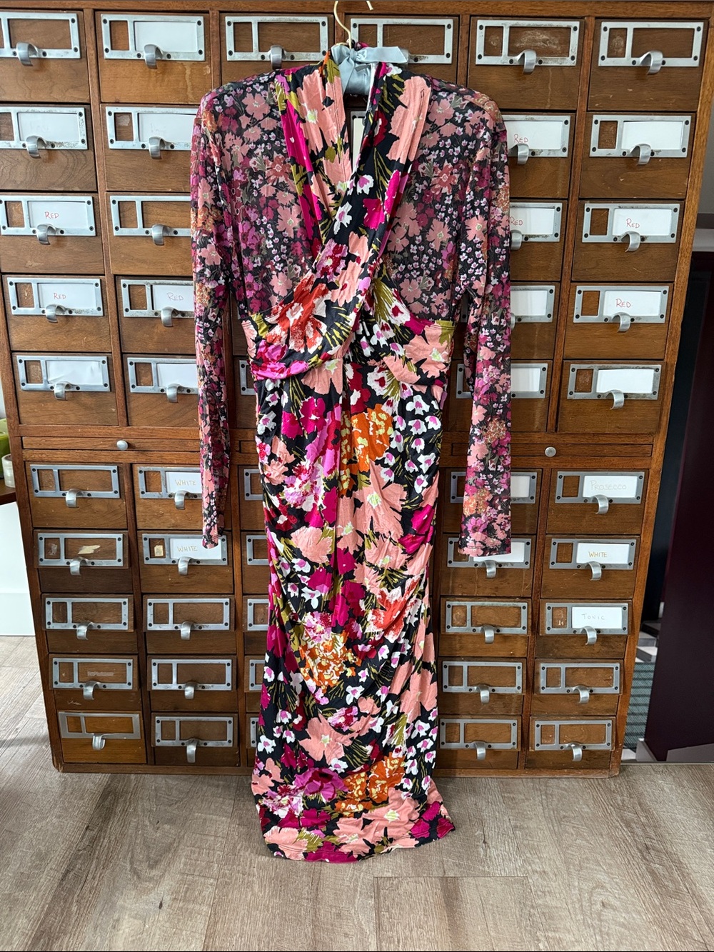 By Anthropologie Long Sleeve Halter Neck Mesh Midi Floral Dress Size Large - Picture 4 of 10